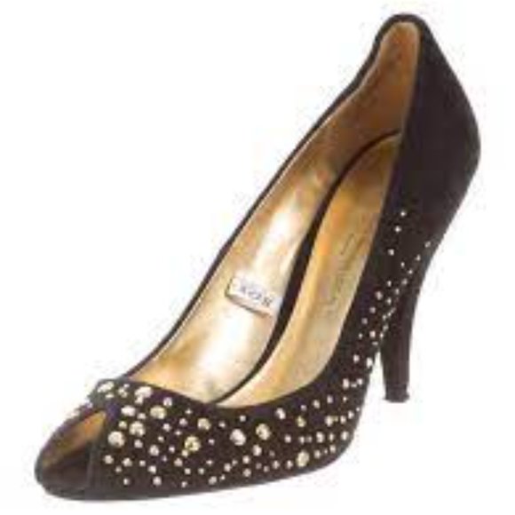 Sigerson Morrison Black Suede Divya Peep Toe Beaded Heels NWT Size 7.5 - Picture 4 of 14